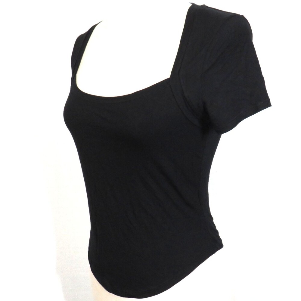 Halara Black Soft Stretchy Curved Hem Fitted Tee Size Small - Picture 4 of 7